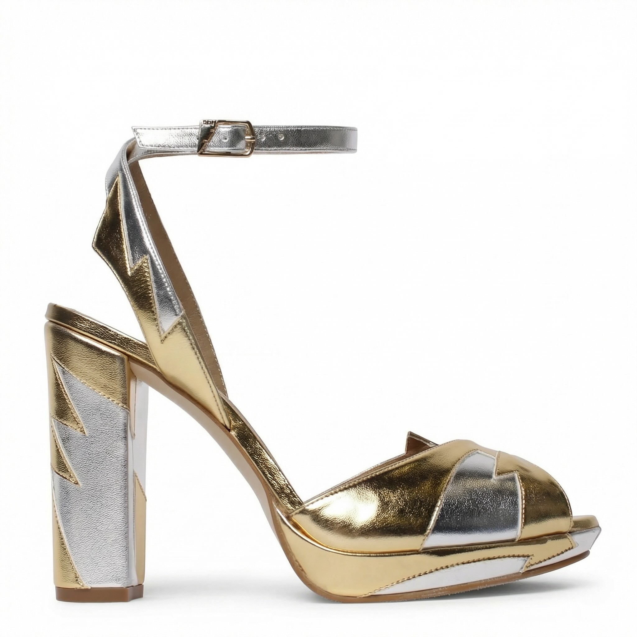 Zia Mid Gold Silver Vegan Non-Leather Block Heels