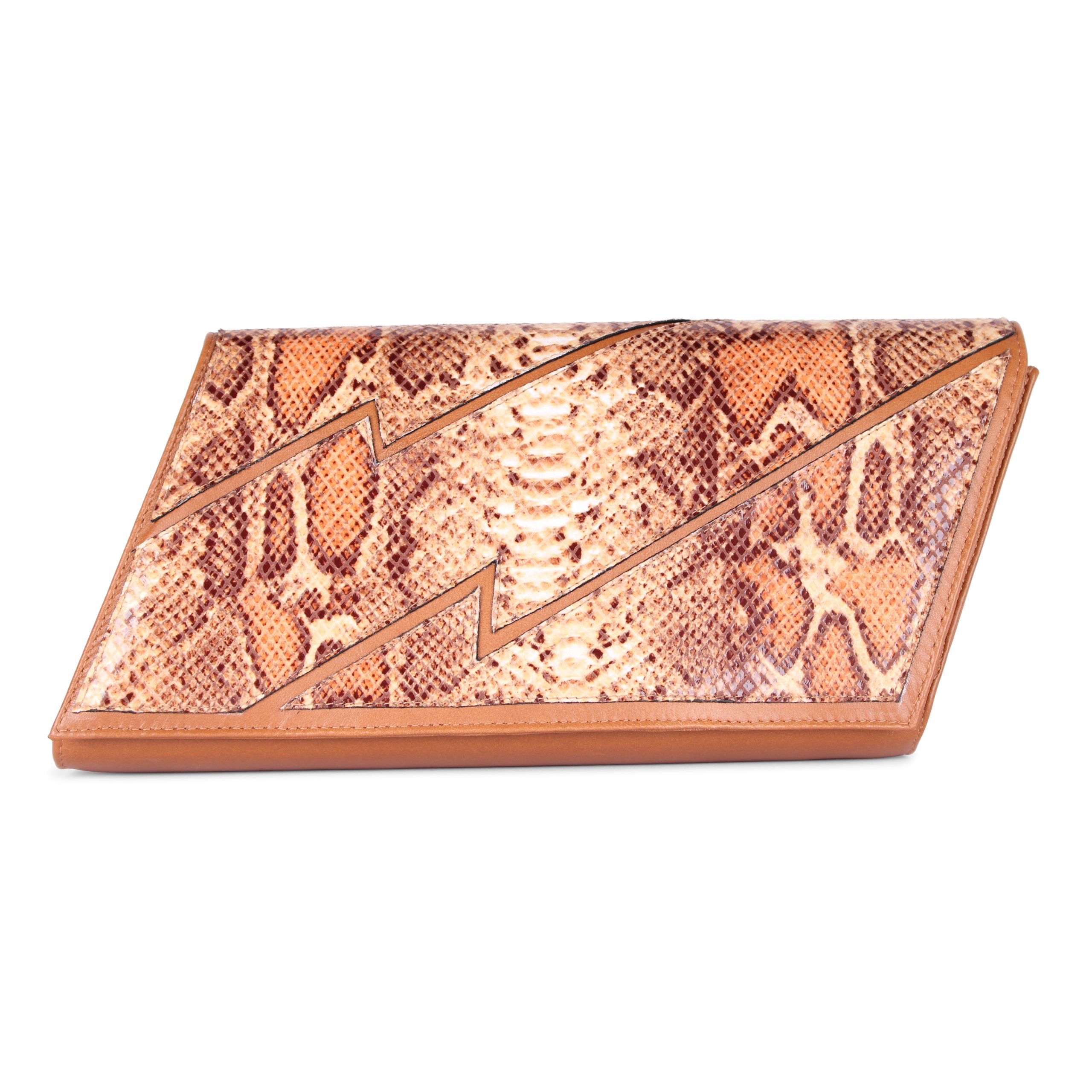 Terry de Havilland Clutch Bag Brown Tan Snake