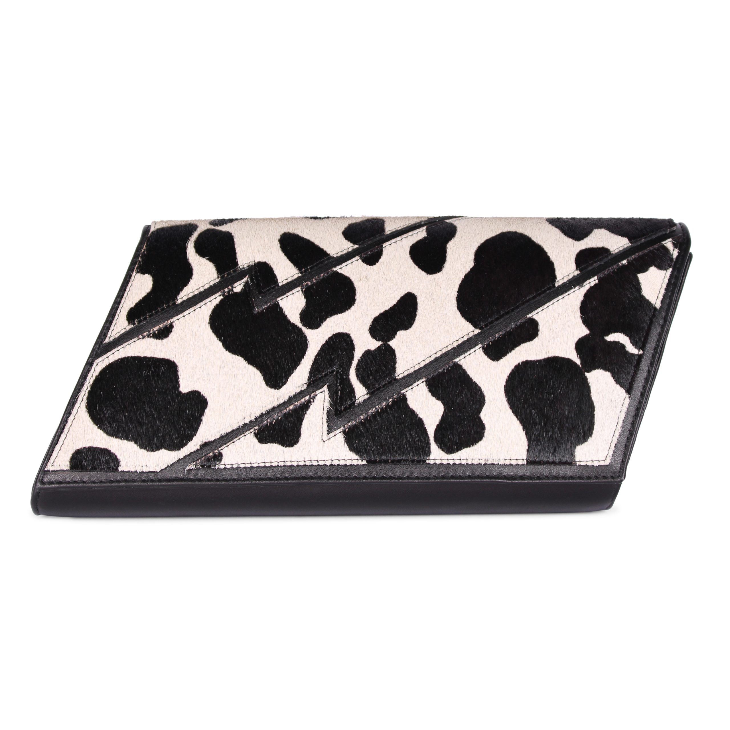 Terry de Havilland Clutch Bag Black animal cow print